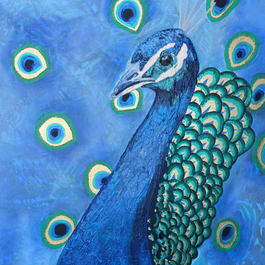 Royal Peacock Mixed media Painting Art Gallery Dubai Online Art
