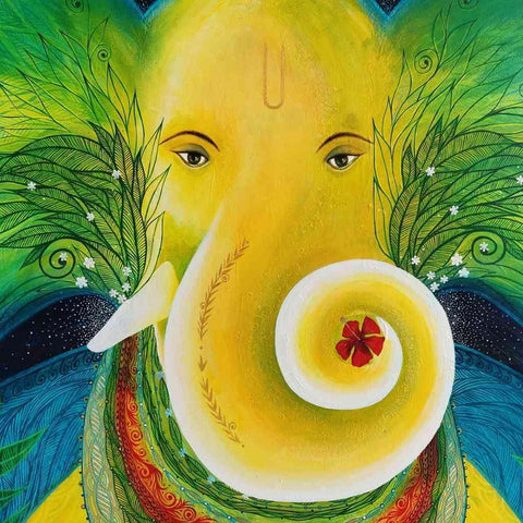 Worshipping the Remover of Obstacles Ganesha Acrylic Painting Buy Now on Artezaar.com Online Art Gallery Dubai UAE
