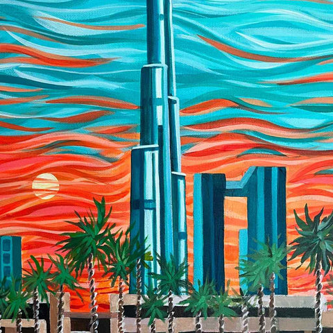 A Ballad of turquoise by the Burj Khalifa Abstract Acrylic Painting Buy Now on Artezaar.com Online Art Gallery Dubai UAE