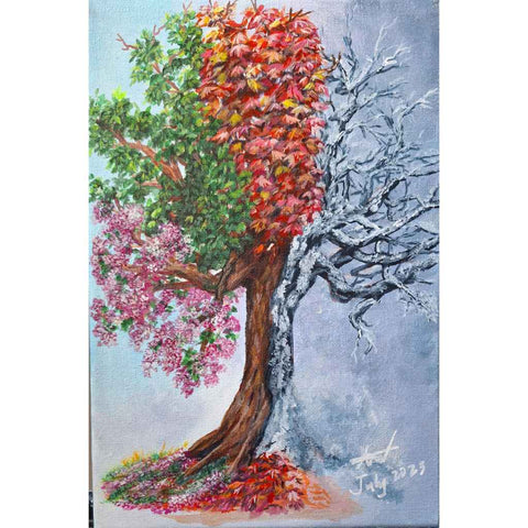 A Tree With Four Seasons Acrylic Painting Buy Now on Artezaar.com Online Art Gallery Dubai UAE