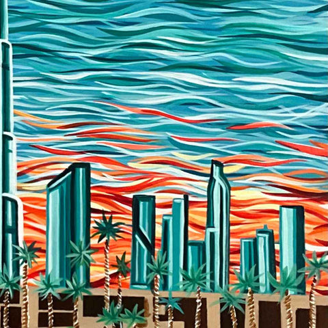 A song of turquoise by the Burj Khalifa Abstract Acrylic Painting Buy Now on Artezaar.com Online Art Gallery Dubai UAE