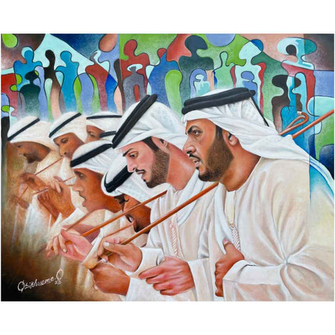Al Ayyala - The Stick Dance Fine Oil Painting Buy Now on Artezaar.com Online Art Gallery Dubai UAE