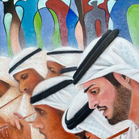 Al Ayyala - The Stick Dance Fine Oil Painting Buy Now on Artezaar.com Online Art Gallery Dubai UAE
