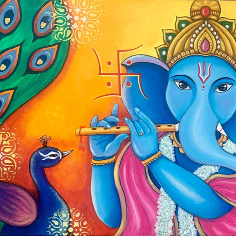 Anand Vinayak (Lord Ganesha) Acrylic Painting Buy Now on Artezaar.com Online Art Gallery Dubai UAE