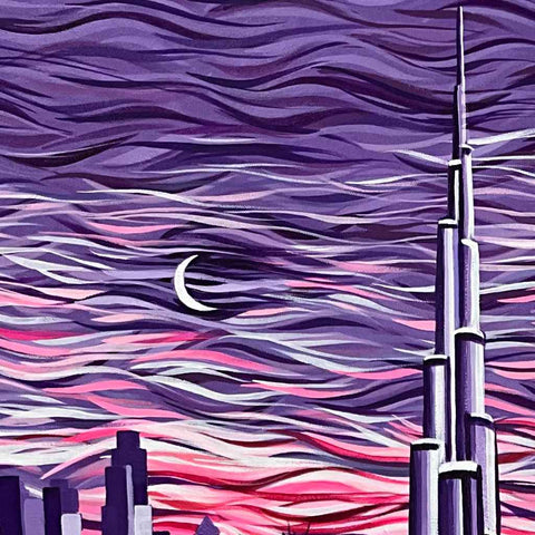 Burj Khalifa in a purple night Abstract Acrylic Painting Buy Now on Artezaar.com Online Art Gallery Dubai UAE