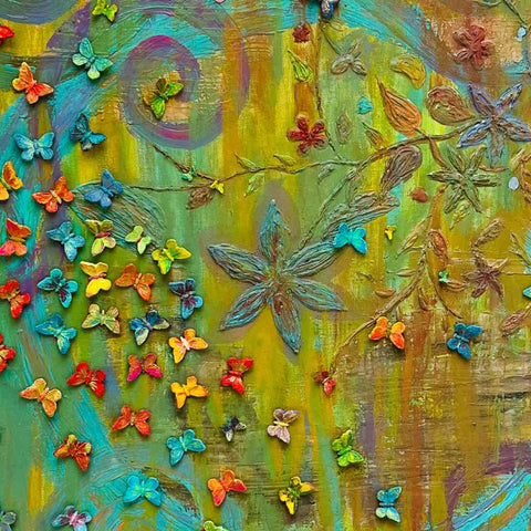 Butterfly In Garden Mixed Media Painting Buy Now on Artezaar.com Online Art Gallery Dubai UAE