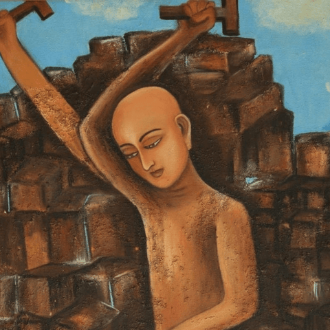 Carving Out Your Karma - Oil Painting - Artezaar.com Online Art Gallery