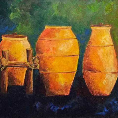 Ceramic Pots Mixed Media Painting Buy Now on Artezaar.com Online Art Gallery Dubai UAE
