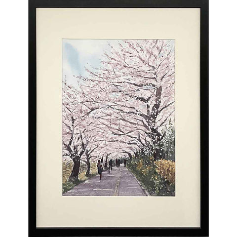 Cherry Blossom Avenue - Watercolor Painting - Artezaar.com Online Art Gallery