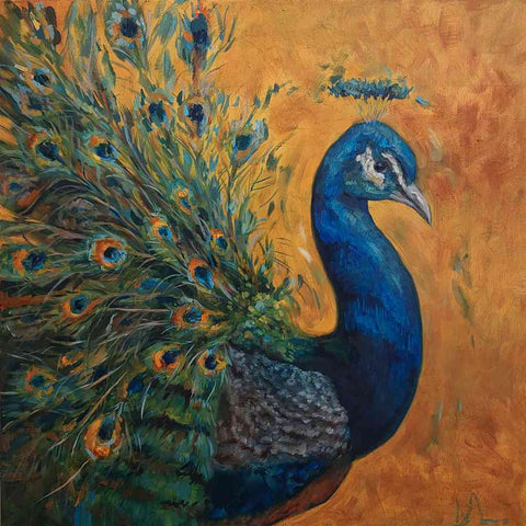 Cobalt Peacock Oil Painting Buy Now on Artezaar.com Online Art Gallery Dubai UAE