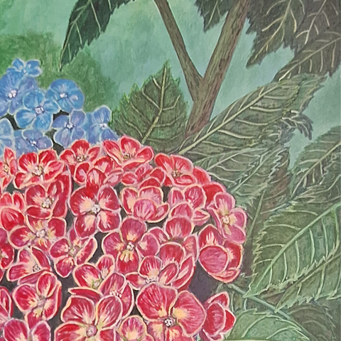 Curiosity In Bloom - Hydrangea - Acrylic Painting - Artezaar.com Online Art Gallery
