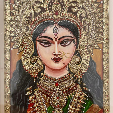 Divine Grace – Tanjore Portrait Of Goddess Durga - Mixed Media - Artezaar.com Online Art Gallery
