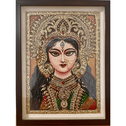 Divine Grace | Tanjore Portrait Of Goddess Durga - Mixed Media - Artezaar.com Online Art Gallery