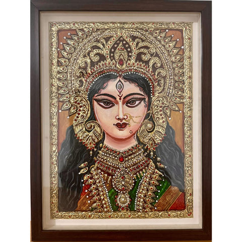 Divine Grace – Tanjore Portrait Of Goddess Durga - Mixed Media - Artezaar.com Online Art Gallery
