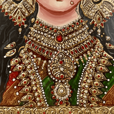 Divine Grace | Tanjore Portrait Of Goddess Durga - Mixed Media - Artezaar.com Online Art Gallery