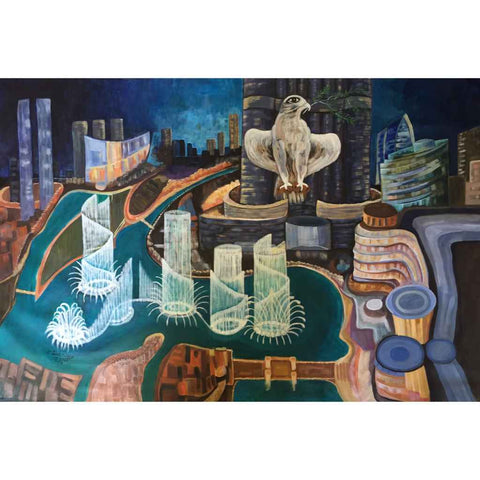 Dubai Fountain Acrylic Painting Buy Now on Artezaar.com Online Art Gallery Dubai UAE
