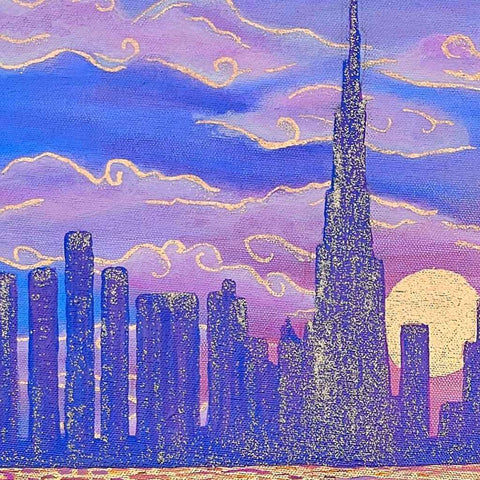 Dubai Golden Sky - Acrylic Painting - Artezaar.com Online Art Gallery