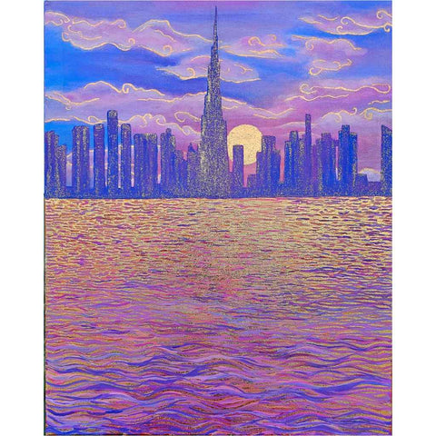 Dubai Golden Sky - Acrylic Painting - Artezaar.com Online Art Gallery
