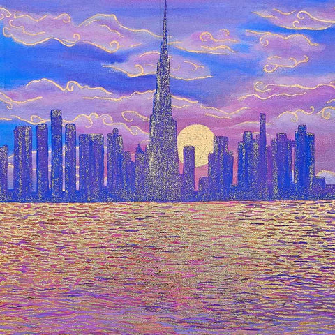 Dubai Golden Sky - Acrylic Painting - Artezaar.com Online Art Gallery