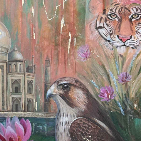 Echoes of India, Eyes of the Falcon Mixed Media Painting Buy Now on Artezaar.com Online Art Gallery Dubai UAE