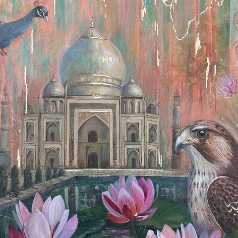 Echoes of India, Eyes of the Falcon Mixed Media Painting Buy Now on Artezaar.com Online Art Gallery Dubai UAE
