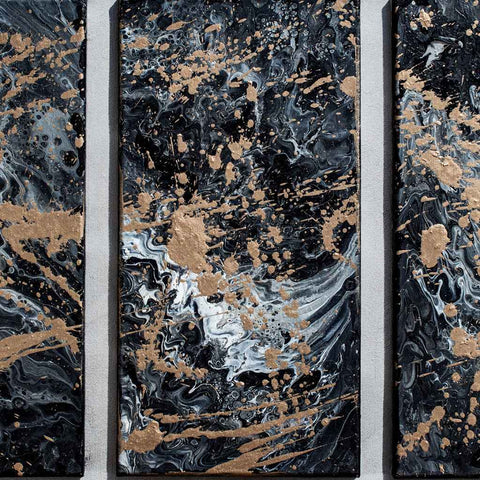 Entropy in Gold (Set of 3) - Fluid Acrylic Painting - Artezaar.com Online Art Gallery