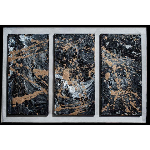 Entropy in Gold (Set of 3) - Fluid Acrylic Painting - Artezaar.com Online Art Gallery