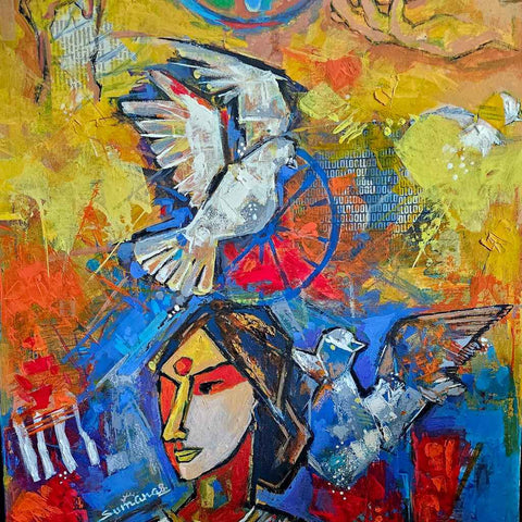 Faith Abstract Mixed media painting Buy Now on Artezaar.com Online Art Gallery Dubai UAE