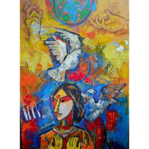 Faith Abstract Mixed media painting Buy Now on Artezaar.com Online Art Gallery Dubai UAE