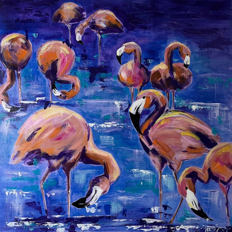 Flamingo Waltz - Acrylic Painting - Artezaar.com Online Art Gallery