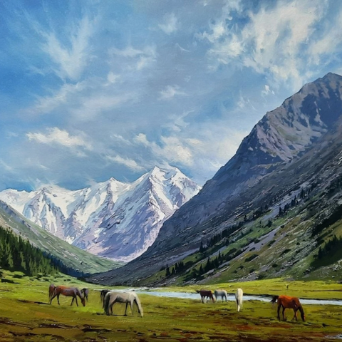 Freedom At The Snow Peak - Oil Painting - Artezaar.com Online Art Gallery