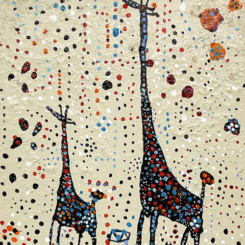 Giraffe Parent and Child Fancy Rhythm - Abstract Acrylic Painting - Buy Paintings, artworks and décor accessories on Artezaar.com Online Art Gallery in Dubai UAE