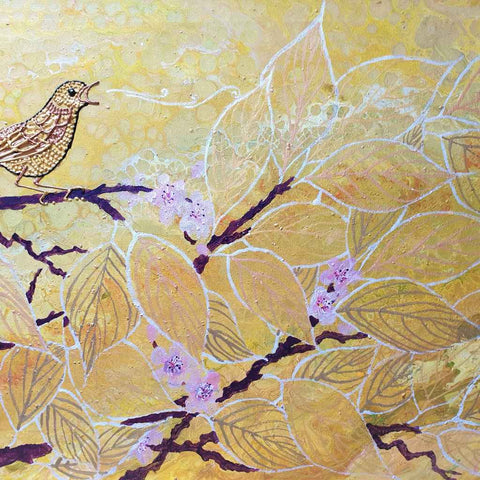 Gold Nightingale Abstract Acrylic Painting Buy Now on Artezaar.com Online Art Gallery Dubai UAE