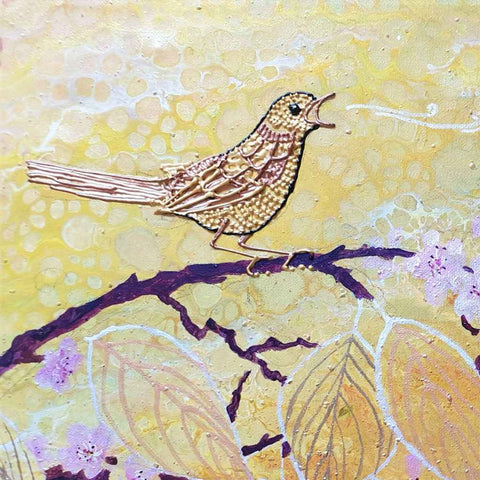 Gold Nightingale Abstract Acrylic Painting Buy Now on Artezaar.com Online Art Gallery Dubai UAE