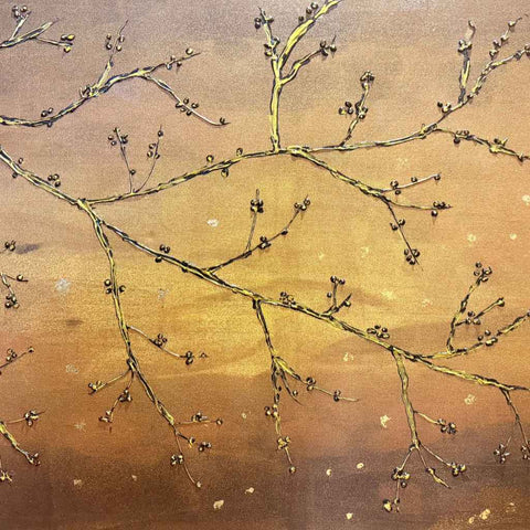Golden Blossoms Mixed Media Painting Buy Now on Artezaar.com Online Art Gallery Dubai UAE