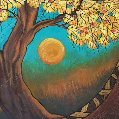 Golden Embrace Abstract Mixed Media Painting Abstract Mixed media painting Buy Now on Artezaar.com Online Art Gallery Dubai UAE