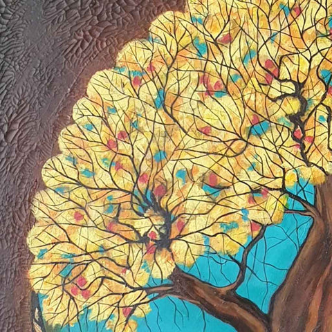 Golden Embrace Abstract Mixed Media Painting Abstract Mixed media painting Buy Now on Artezaar.com Online Art Gallery Dubai UAE