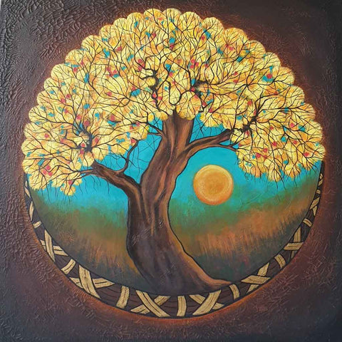 Golden Embrace Abstract Mixed Media Painting Abstract Mixed media painting Buy Now on Artezaar.com Online Art Gallery Dubai UAE