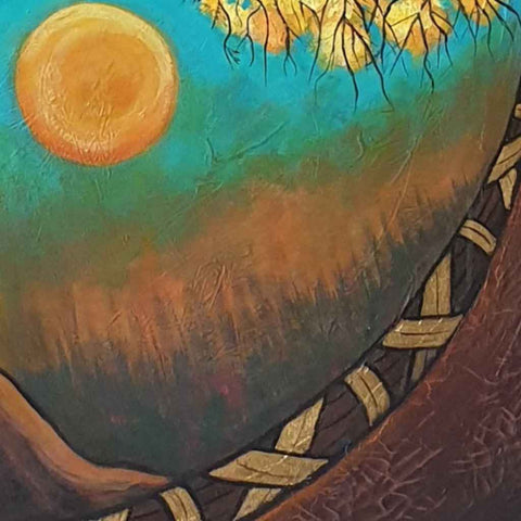 Golden Embrace Abstract Mixed Media Painting Abstract Mixed media painting Buy Now on Artezaar.com Online Art Gallery Dubai UAE