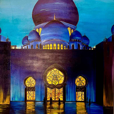 Grand Mosque In Blue Light Acrylic Fine Art Buy Now on Artezaar.com Online Art Gallery Dubai UAE