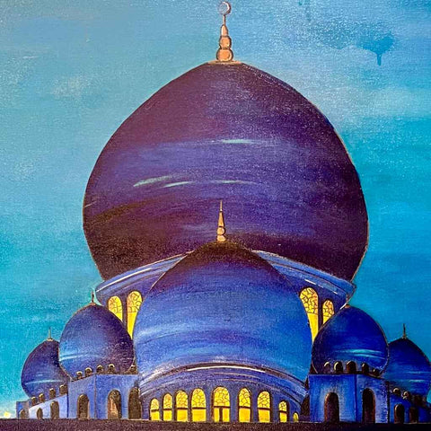 Grand Mosque In Blue Light Acrylic Fine Art Buy Now on Artezaar.com Online Art Gallery Dubai UAE