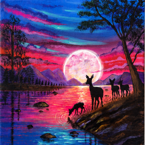 Guardians Of The Moonlit Lake - Acrylic Painting - Artezaar.com Online Art Gallery