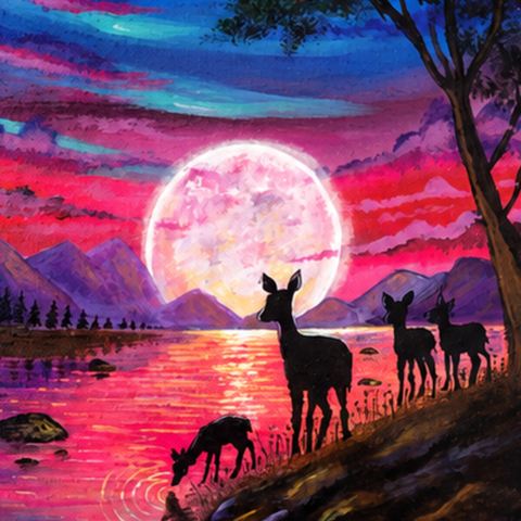 Guardians Of The Moonlit Lake - Acrylic Painting - Artezaar.com Online Art Gallery