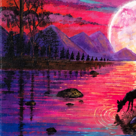 Guardians Of The Moonlit Lake - Acrylic Painting - Artezaar.com Online Art Gallery