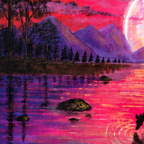 Guardians Of The Moonlit Lake - Acrylic Painting - Artezaar.com Online Art Gallery