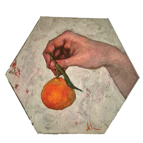 Hand Holding a Tangerine Fine Oil Painting Buy Now on Artezaar.com Online Art Gallery Dubai UAE