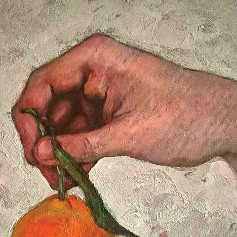 Hand Holding a Tangerine Fine Oil Painting Buy Now on Artezaar.com Online Art Gallery Dubai UAE