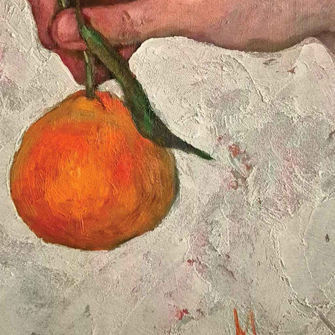 Hand Holding a Tangerine Fine Oil Painting Buy Now on Artezaar.com Online Art Gallery Dubai UAE