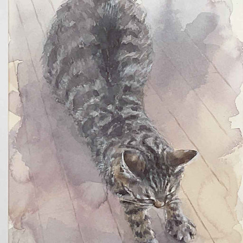 Hmm... A Big Stretch - Watercolor Painting - Artezaar.com Online Art Gallery