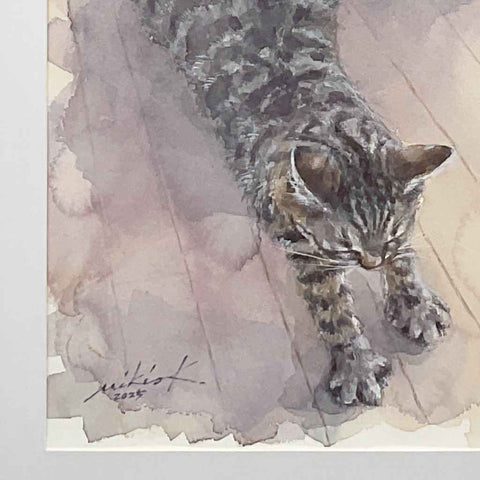 Hmm... A Big Stretch - Watercolor Painting - Artezaar.com Online Art Gallery